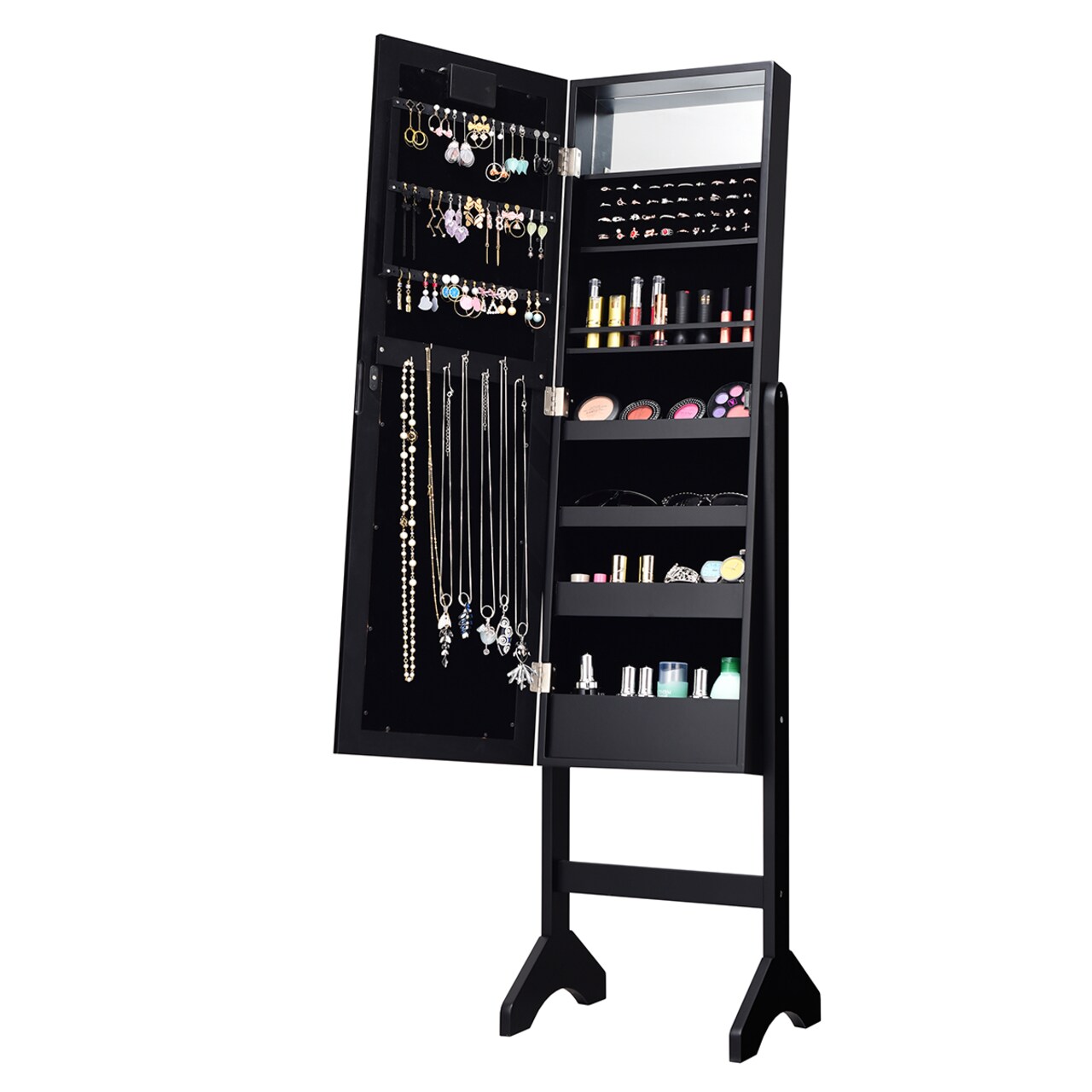Costway Mirrored Jewelry Cabinet Organizer w/18 LED lights Black